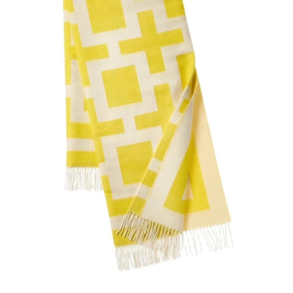 Jonathan Adler Yellow and White Geometric Throw in Baby Alpaca - Picture 1 of 3